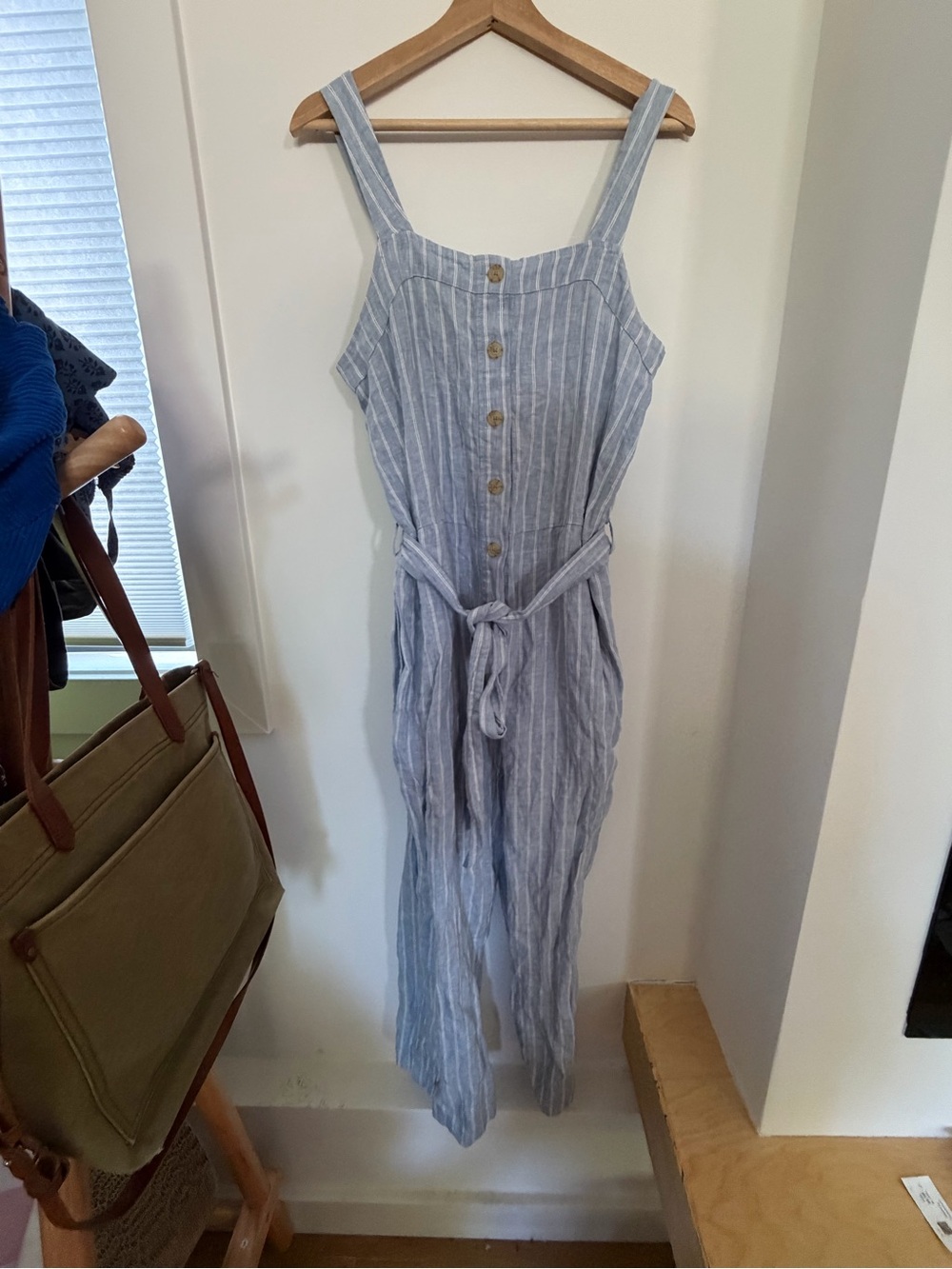 Everlane Light Blue and White Striped Linen Jumpsuit the picnic size 10 - Picture 1 of 8